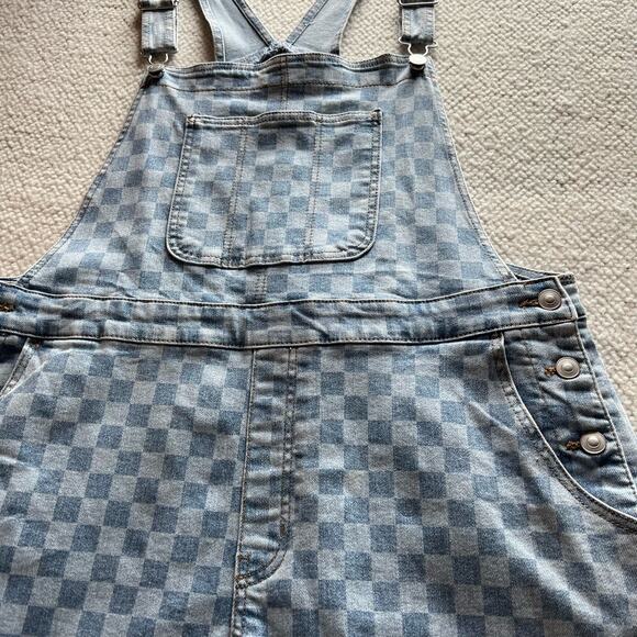No Boundaries Checkered Denim Shortalls Overalls Junior Size XL 15-17 Re… - Picture 5 of 15